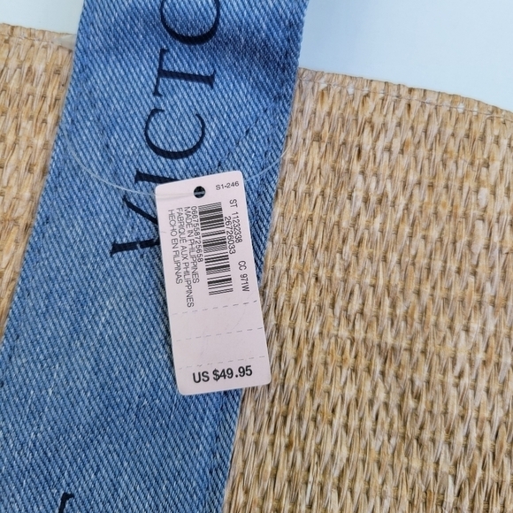 Victoria's Secret NWT tote Bag Wicker Tan blue logo. - Picture 8 of 11
